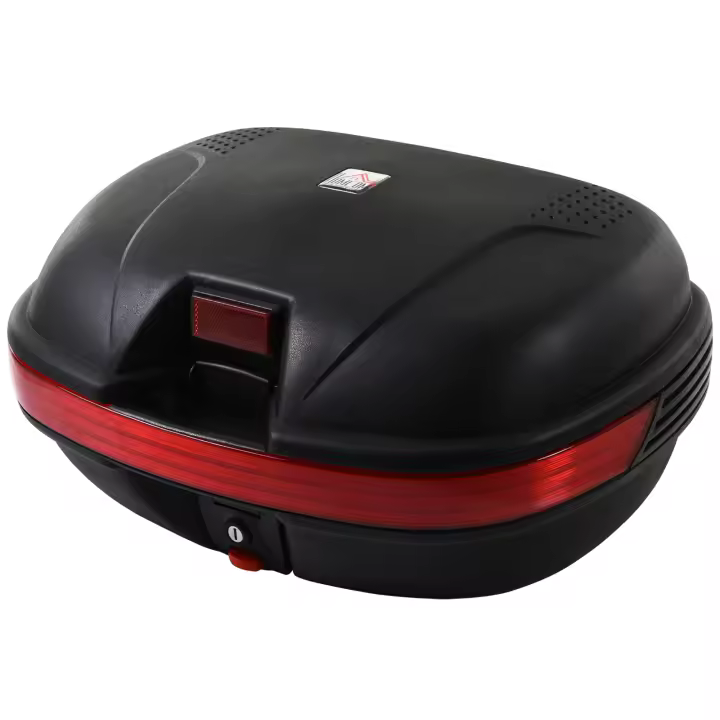 HOMCOM Universal Baúl de Moto Maleta para 2 Cascos Medios Capacidad de 43 L Cerradura con Dos Llaves 55,5x41x27,5 cm Negro - 1
