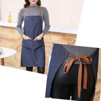 2 x Denim Jean ajustable cocina delantal con grandes bolsillos para mujeres hombres para cocinar barbacoa parrilla café camarero chef delantal - details 2