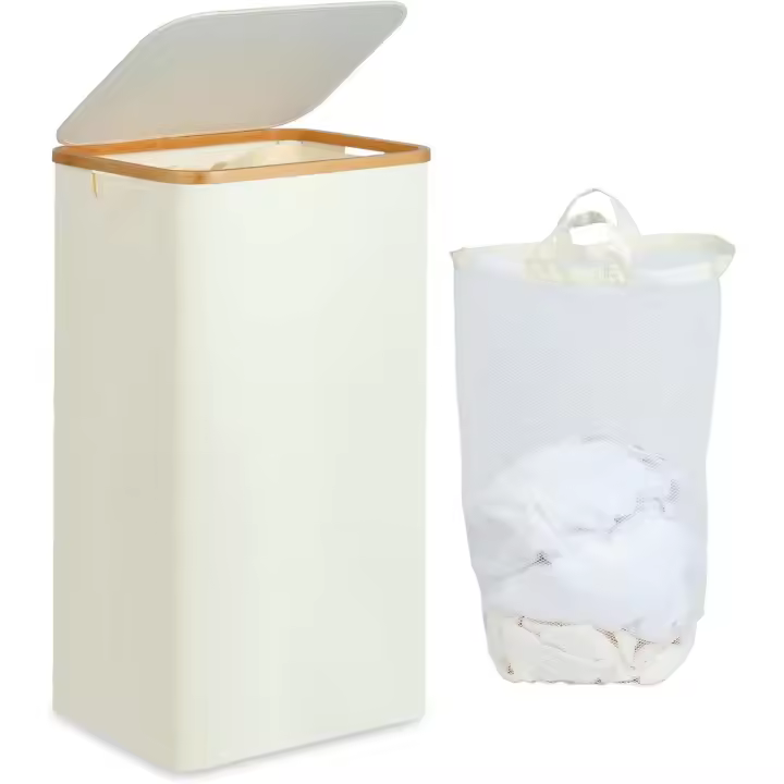 cesta sucia Tapa grande, 100 l, grande, asas de bambú para ropa, cesto para ropa plegable grande XXL, plegable, con bolsa interior, tapa, l, , , , bolsa, - 1