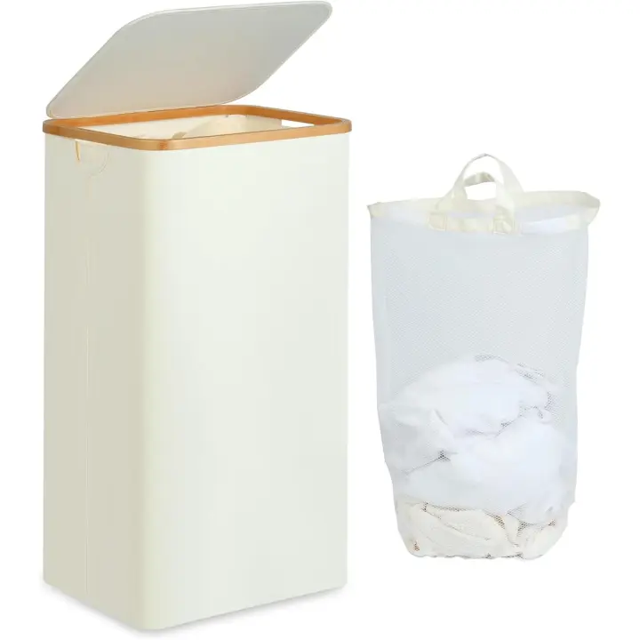 cesta sucia Tapa grande, 100 l, grande, asas de bambú para ropa, cesto para ropa plegable grande XXL, plegable, con bolsa interior, tapa, l, , , , bolsa, - 1
