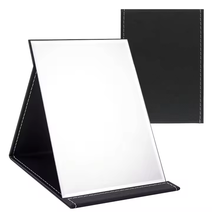 Espejo de maquillaje compacto Super HD, Espejo de viaje de cuero sintético Negro. - 1