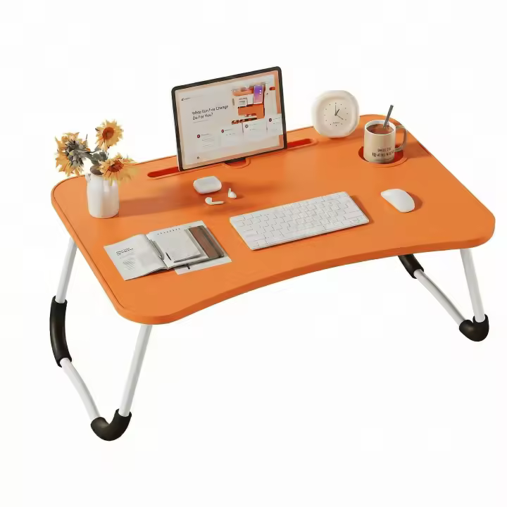 Mesa perezosa multifuncional, Mesa plegable portátil multifuncional de una pieza para cama, mesa de cama plegable portátil, escritorio de ordenador ajustable en altura con portavasos para cama y oficina - 1
