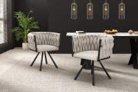 Silla de Restaurante de Lino, Juego de 4 piezas, Silla giratoria individual Brilliant de lujo para Sala de estar dormitorio, Silla giratoria de Ocio con cuatro patadas de soporte de metal, Linen beige Y Negro - details 2