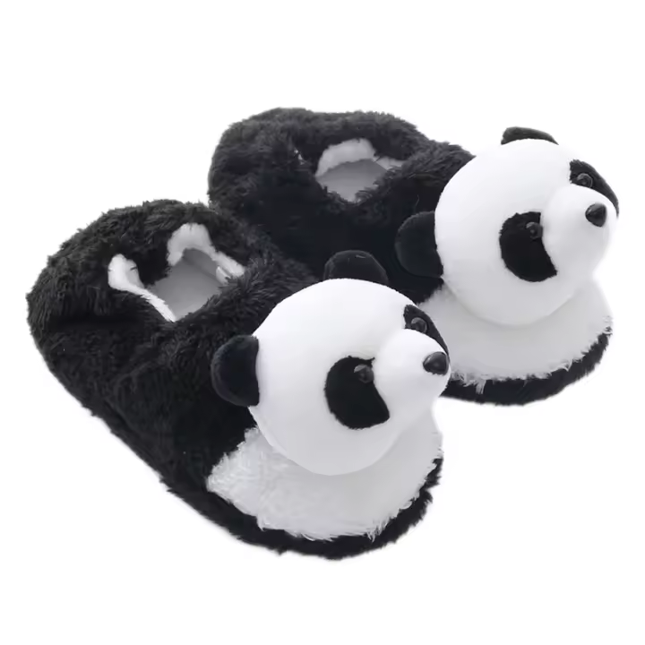 Zapatillas Infantiles De Peluche Para Invierno Con Suela De Goma Antideslizante Dibujos De Panda 3D Para Niños Y Niñas Zapatos Suaves Para El Hogar - 1