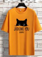Camiseta De Verano Para Hombre 100% Algodón Suave Y Transpirable Con Estampado De Gato Casual Deportiva Corta Manga Redonda Cuello Redondo - details 6
