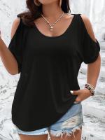 Camiseta de Verano para Mujer Talla Grande – Top Holgado e Informal con Hombros Descubiertos y Recortes a la Moda - details 2