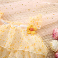 Vestido De Princesa Para Bebé Niña Verano Color Sólido Con Flores Malla Ligera Y Delgada Manga Volante Dulce Vestido De Niña - details 10