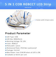Tira De LED COB Flexible DC24V 840 LEDs 12mm 5 En 1 Alta Intensidad RGB CCT Para Decoración De Habitaciones IP20 Dimmable - details 5
