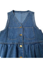 Vestido De Mujer Con Estampado De Vaquero Sin Mangas De Cintura Alta Estilo Casual Spaghetti Strap Denim V-Neck Mini - details 8