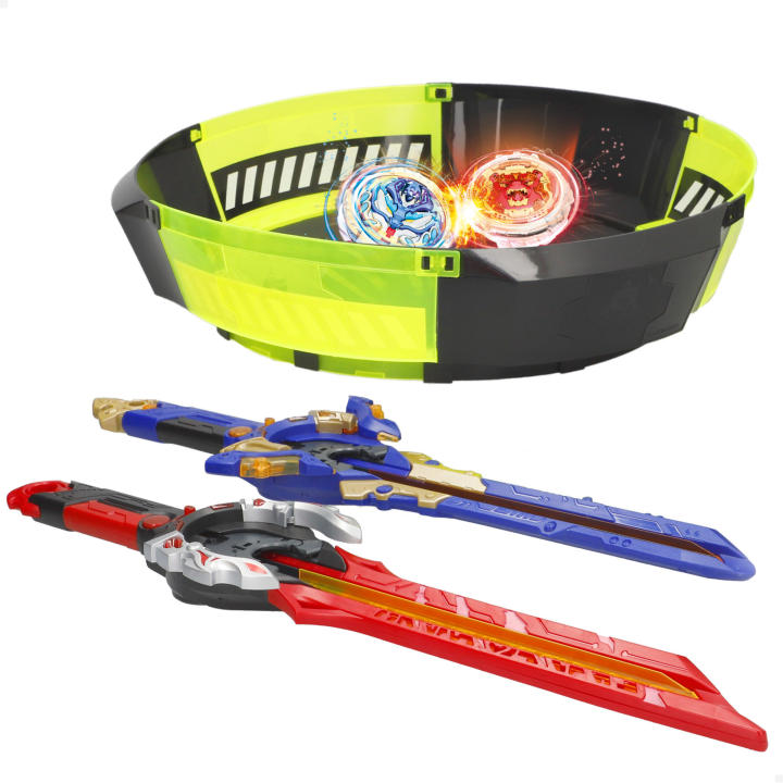 Infinity Nado - Proskill Battle Set, 2 peonzas Fury Wave Dragon vs Blazing War Bear, 3D, 2 lanzadores espada, 48 cm, estadio arena, luces LED, 4 modos de juego, juegos peonza, pilas incluidas, juego de batalla