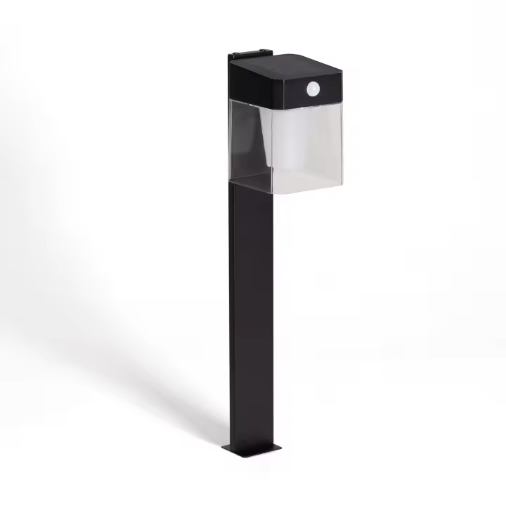 Ledkia Baliza de Pie Exterior Solar LED 1,5W 46cm Aluminio con Sensor de Movimiento Efren Square Negro - 1