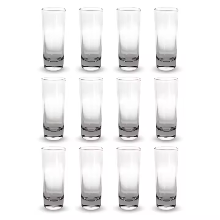Producmar Set 12 Vasos de Chupito de Cristal Largos de 50ml Aptos para Lavavajillas Estables de Base Gruesa Ideales para Fiestas y reuniones. Lote de doce vasos tequileros largos transparentes - 1