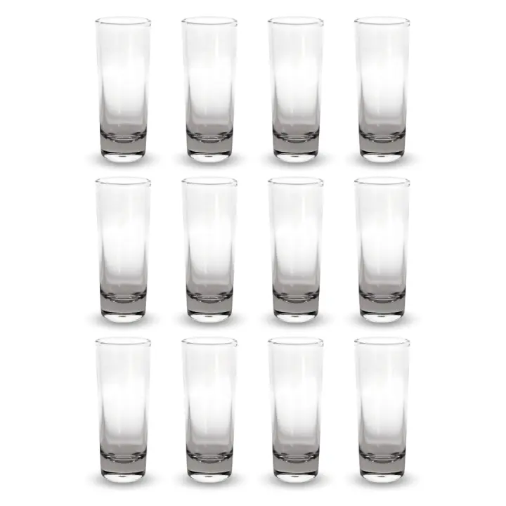 Producmar Set 12 Vasos de Chupito de Cristal Largos de 50ml Aptos para Lavavajillas Estables de Base Gruesa Ideales para Fiestas y reuniones. Lote de doce vasos tequileros largos transparentes - 1