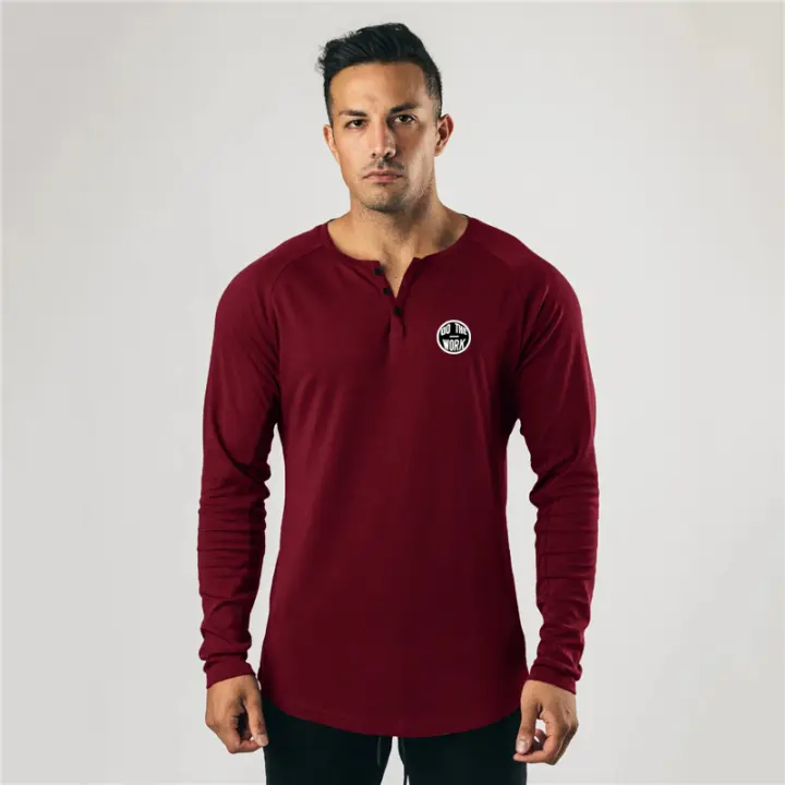 New Men Casual Fashion Print V-neck Long Sleeve T-shirt Gym Fitness Workout Shirts Male Breathable Comfortable Cotton T Shirts - 1