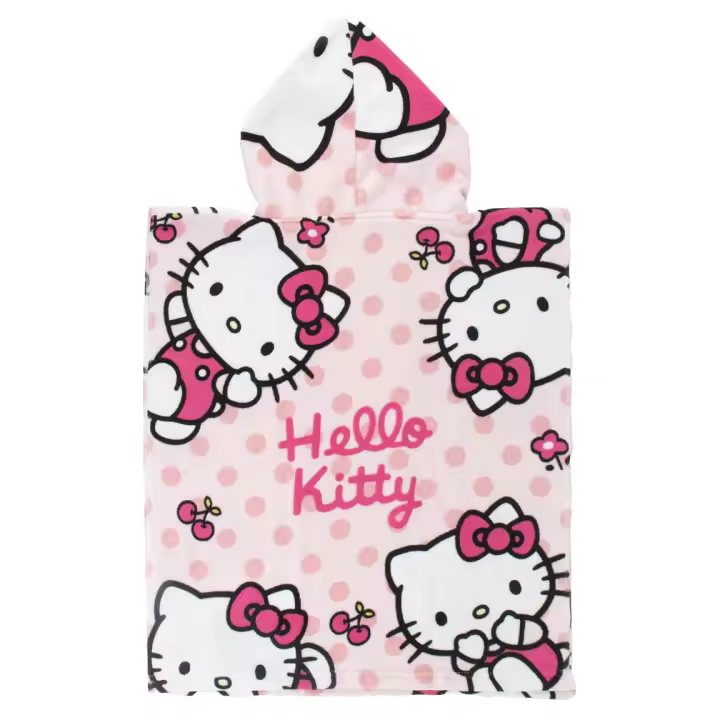 Poncho Hello Kitty con Capucha 100% Poliéster 50 x 115 cm para Niños Toalla de Playa, Piscina, Toalla de Baño Niña Niño Color Rosa Regalo para Peques | Producto Oficial - 1