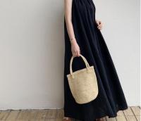 Vestido Largo De Hombros Descubiertos Sin Mangas Para Mujer REALEFT Verano Algodón Y Lino Nuevo Vintage Cuello Redondo Midi - details 14