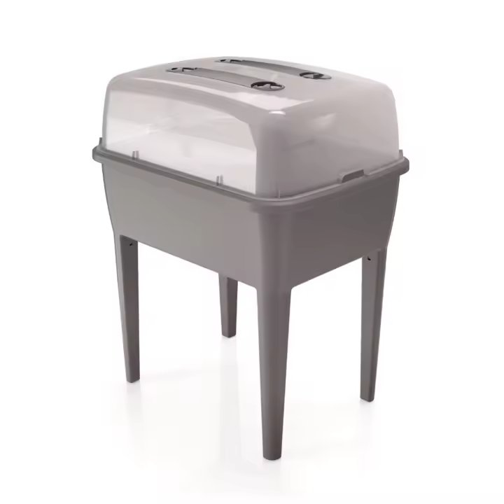 Prosperplast Jardinera Alta 83L con Tapa de Policarbonato para Proteger Tus Plantas en Plástico Gris Piedra - 1