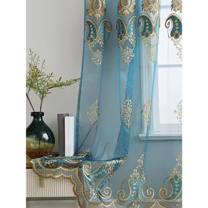 Cortina De Tela Elegante Y Moderna Para Dormitorio Y Sala De Estar Con Bordado Lujo Europeo 1PC Instalación En Techo Translúcida Con Diseño De Pantalla - 1