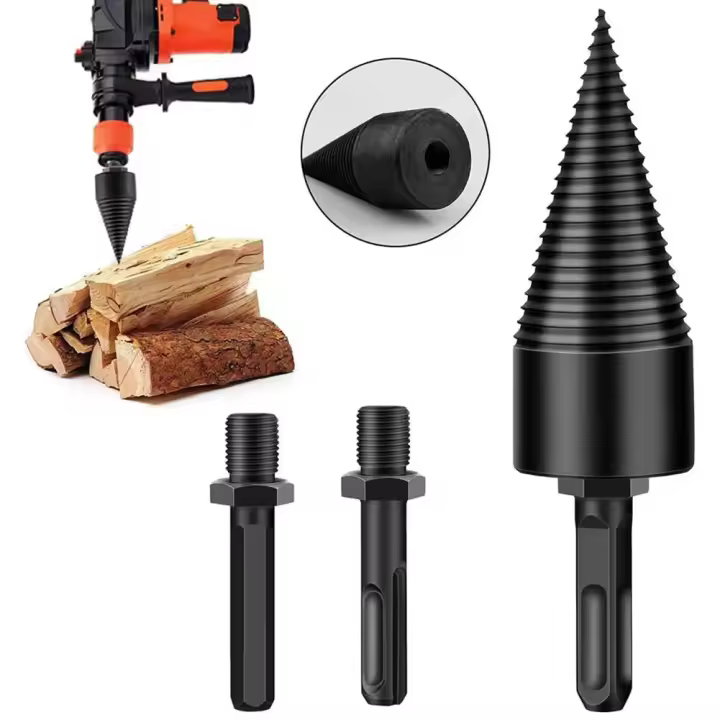 Taladro para leña y partidor de troncos de 42 mm, 3 tipos de brocas, taladro partidor de troncos, partidor de troncos cónico para partir leña en invierno - 1