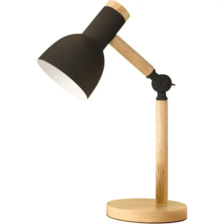 Lámpara de Mesa de Madera ajustable, lámpara de escritorio Infantil para dormitorio y Sala de estar, lámpara de Lectura con base E27 (con bombilla), color Negro - 1