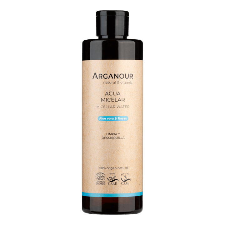 Agua Micelar Vegana y Ecológica de Arganour para Limpiar y Desmaquillar la Piel - Ingredientes 100% Naturales