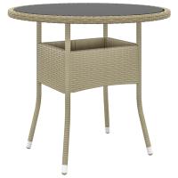vidaXL Mesa de jardín vidrio templado ratán sintético Ø80x75 cm en color Marrón/Beige/Gris y más | estructura resistente ideal para salón dormitorio o estudio - details 1