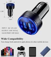 Cargador de coche, adaptador de teléfono USB QC3.0 con dos puertos, carga rápida de 36 W y 3 A, interruptor táctil y LED azul. - details 5