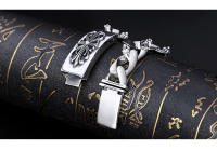 Pulsera masculina de plata tailandesa con cruz - Brazalete ancho vintage de 1.5cm (plateado) - details 0