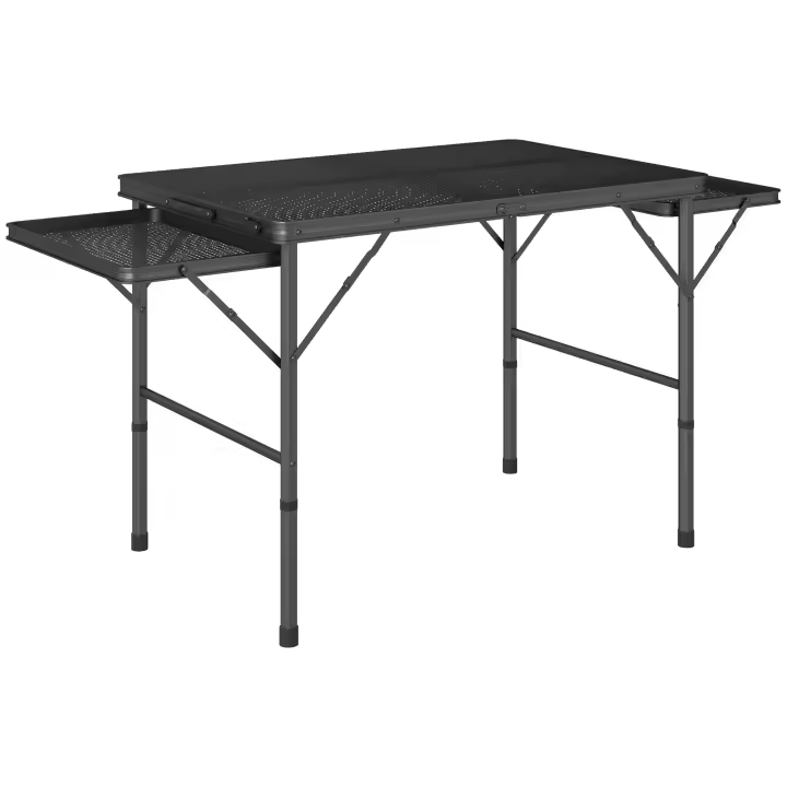 Outsunny Mesa Plegable Camping de Aluminio 137x62x67 cm con Laterales Abatibles y Altura Ajustable Mesa Plegable Portátil Ligera con Encimera Metálica de Rejilla para Acampar Senderismo Playa Negro - 1