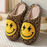 Zapatillas De Invierno Para Mujer Con Estampado De Leopardo Y Cara Sonriente De Relámpago Cubiertas De Pelo Felpudo Antideslizantes Para Parejas Zapatos Planos De Interior Color Rosa Blanco Azul Ligero Negro - details 4
