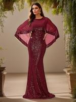 Vestido De Noche Romantic Burgundy Para Mujer Vestido De Boda Elegante De Encaje Y Spandex Sin Mangas Cuello En O Largo Floor-Length Formal Para Fiesta Y Comidas Elaborado En China - details 9