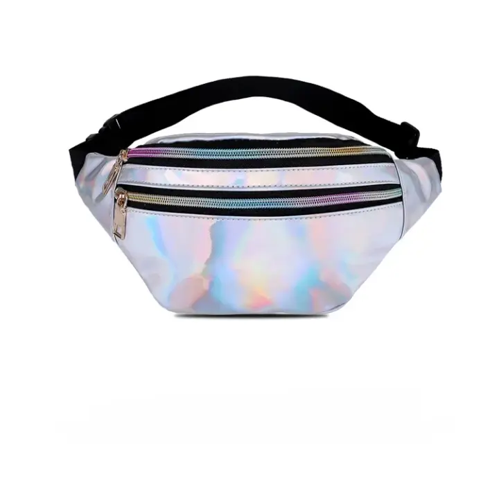 Nueva Bolso De Cintura Holográfica Para Mujer Y Niñas Bolsa De Viaje De Playa Con Lazo PU Cierre De Cremallera Estilo Casual - 1
