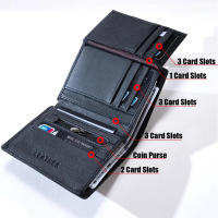 Cartera De Cuero Genuino Para Hombres Organizadora Vertical Tres Plegables Portatarjetas Antirrobo Con Cremallera Monedero - details 3