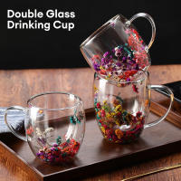 Taza De Vidrio Doble Capa Creativa Y Bonita Con Flores Reales Taza De Café Con Asas De Alta Borosilicato Para Regalos Personales - details 0
