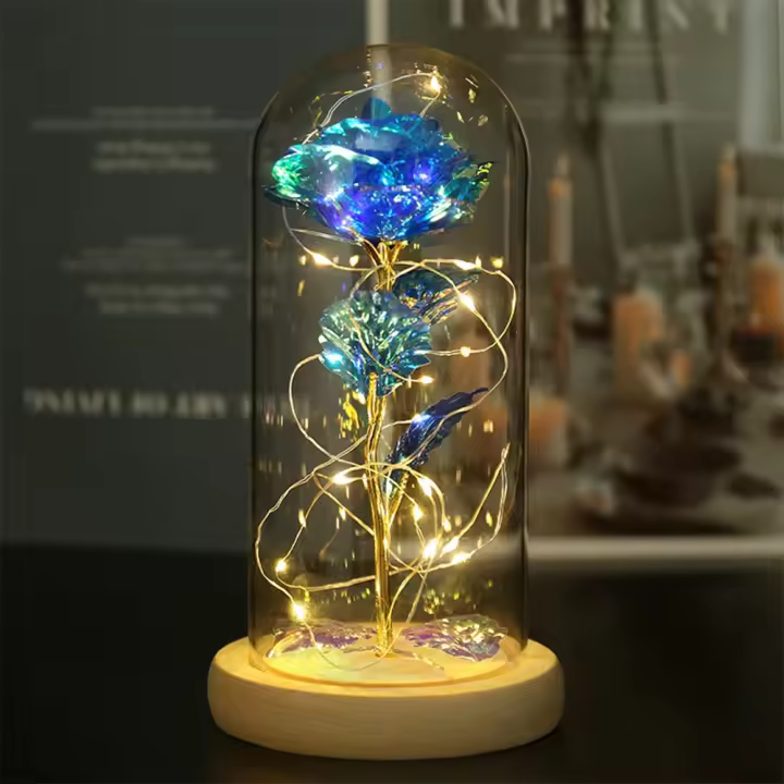 Rosa Eterna Artificial Con Cubierta De Vidrio Y Luz LED Decoración De Flores Para Bodas Y Días De San Valentín Regalo Para Madre - 1