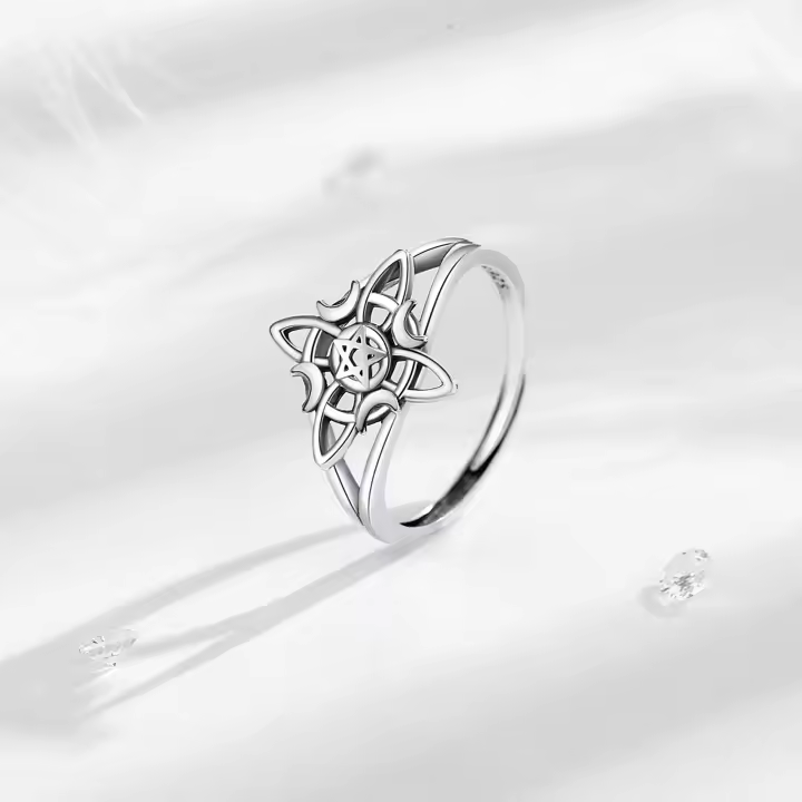 Anillo ajustable de Plata de Ley 925 para Mujer y Hombre, amuleta de brujería, nude Celta irlandés, joyería Wicca, regalo - 1