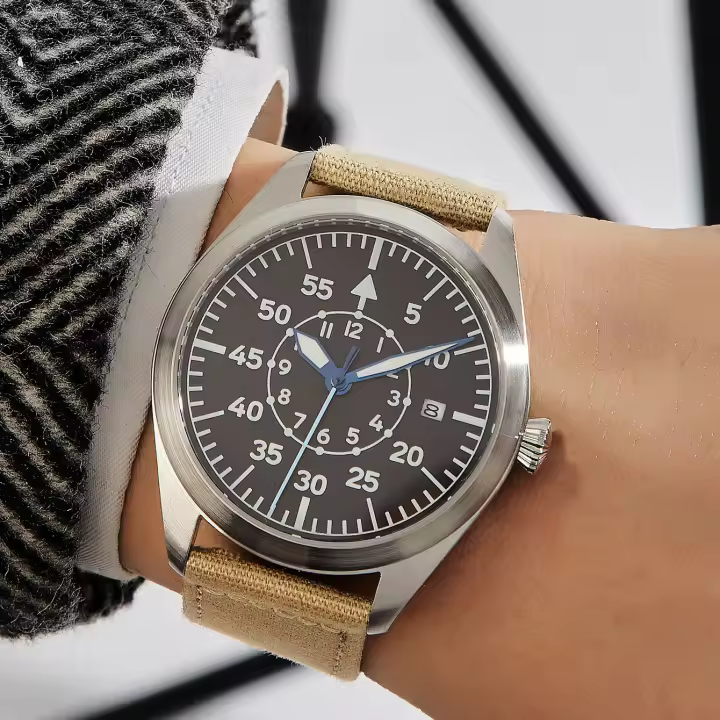 Reloj Mécanico De Piel De Algodón Khaki Flieger Aviator Pilot Acero Inoxidable Movimiento Automático Arrow Watches De Estilo Casual Para Hombres Resistente Al Agua Cristal De Zafiro Japonés - 1