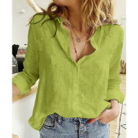 Camisa Blanca Amarilla De Algodón Lino Para Mujer Cuello Botones Manga Larga Suelta Oversize Blusa De Otoño Deportiva Yoga - details 2