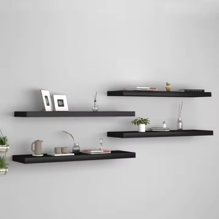 Estantes flotantes de pared 4 uds MDF negro 90x23,5x3,8 cm - 1