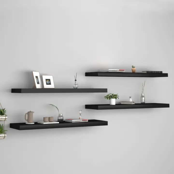 Estantes flotantes de pared 4 uds MDF negro 90x23,5x3,8 cm - 1