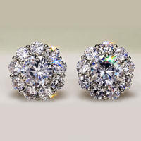 Pendientes De Estilo Romántico En Forma De Flor Para Mujer Con Zirconia Cristal Redondo Brillante Accesorios Versátiles Joyería De Declaración - details 2