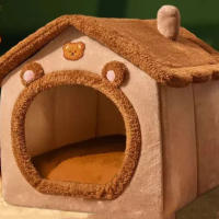 Casa De Mascotas Universal Para Gatos Y Perros Pequeños Cama De Mascota Desmontable Y Lavable Suministros De Ropa Para Mascotas De Cuero Y Tela Adecuada Para Todas Las Estaciones - details 3