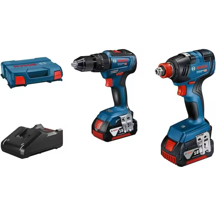 Bosch Professional 18V System GDX 18V-200 + GSB 18V-55 - Set llave de impacto + taladro percutor a batería (Brushless, 2 baterías x 4.0 Ah, en maletín) - 1