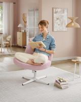 Silla de Oficina, Asiento Ancho y Cómodo, Altura Ajustable, Silla Giratoria Sin Ruedas, Base en Cruz, Tela de Lino de Algodón, Crema, Gris, Rosa - details 13