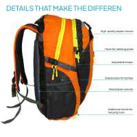 Ociodual Mochila Senderismo 30L Naranja Ligera Impermeable Mochila Viaje Supervivencia Plegable Mochila Mujer Camping Mochila Hombre Trekking Montaña Mochilas Marcha Nórdica Deporte - details 4