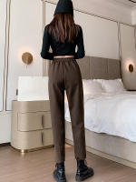 Pantalones De Parche De Lana Gruesa Para Mujer Invierno Cintura Alta Casuales Calientes De Pierna Larga Hasta El Tobillo - details 3