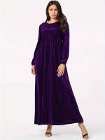 Vestido De Veludo Para Mujer Estilo Casual Largo Manga Campana Cuello Redondo Color Sólido Vestido Largo Con Corte Amplio - details 16