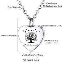 Collar Urna De Vida De Árbol Para Hombres Y Mujeres Joyería De Cremación Para Restos De Amados Recuerdo Locket De Urna De Corazón De Acero Inoxidable - details 3