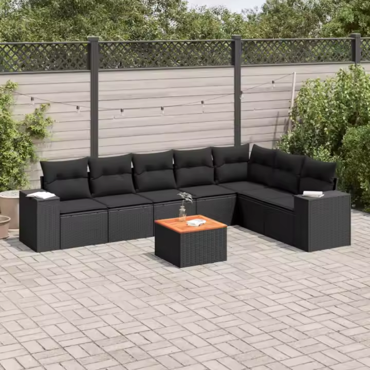 vidaXL Set de sofás de jardín 8 piezas y cojines ratán sintético negro - 1