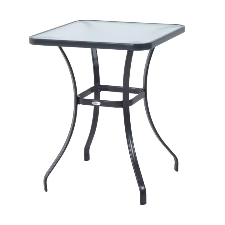 Outsunny Mesa Auxiliar de Cristal Templado Cuadrada Bordes Redondeados Mesita Café para Patio Terraza Balcón Negro y Transparente 68,5x68,5x84 cm - 1